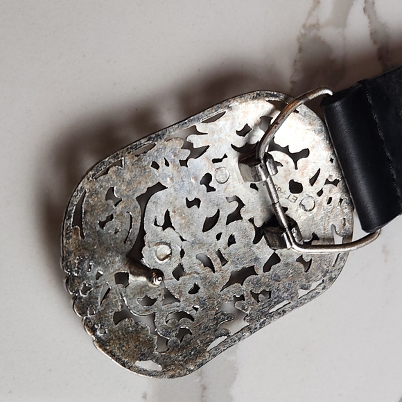 Western Turquoise & Silver Metal Faux Leather Belt Size Medium - Picture 5 of 5